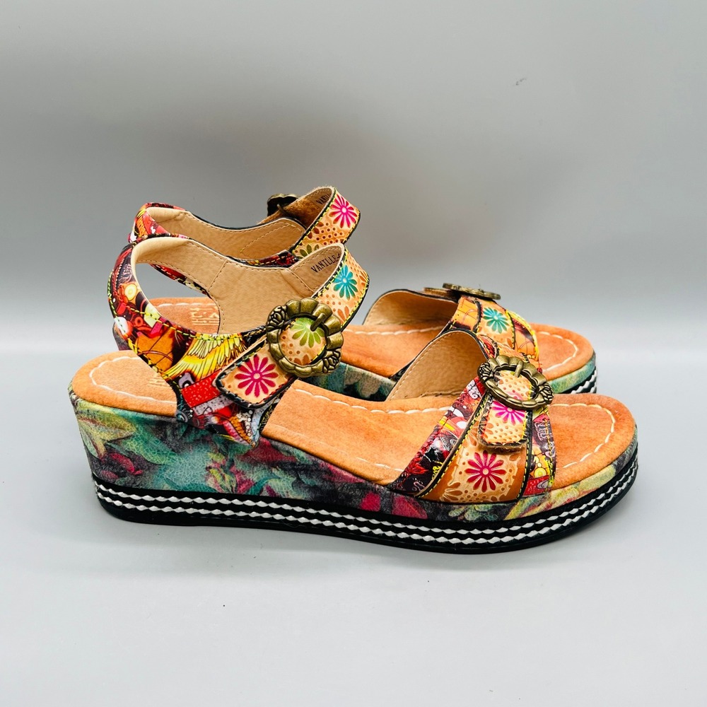 L'Artiste Spring Step Sandals Women 10.5 Multicolor Floral Leather Vanille Shoes